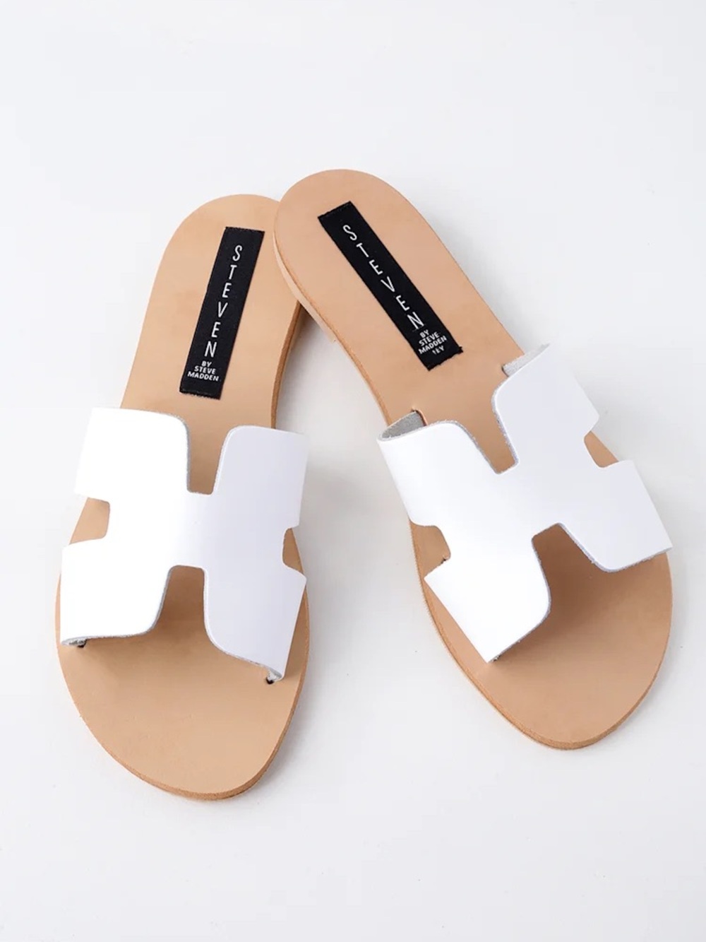 Steven By Steve Madden “Greece” White Cutout Slide Sandals